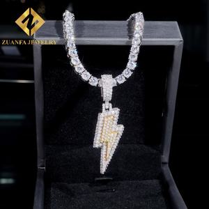 อินเทรนด์เย็นออกเครื่องประดับฮิปฮอปสีขาวและสีเหลืองสองโทน925เงิน VVS Moissanite จี้สายฟ้าแลบ - Product Image 1