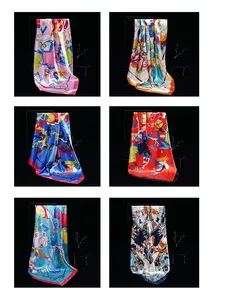 Дизайнерские стильные длинные шарфы с цифровым принтом от производителя, квадратные шарфы из полиэстера и шелка, атласный головной платок для женщин