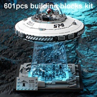 Ensemble de blocs de construction de vaisseaux spatiaux UFO, 601 pièces, kit de construction créatif d'exploration spatiale, briques de construction de vaisseaux UFO et extraterrestres avec lumière