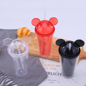 Zhen Ai Mickey Mouse Double Wall Plastic Straw Cup Bpa Free Portable Drinkware For Children Gift Water Bottle - Product Image 2