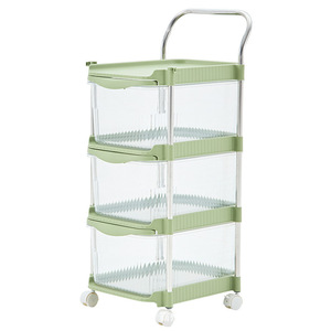 Chariot de rangement multi-niveaux avec roulettes pour l'organisation du salon et de la chambre, étagère à tiroirs transparente à 3 niveaux avec poignée et - Product Image 2