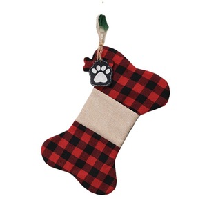 2024 <b>Christmas</b> Dog <b>Stockings</b> Linen Plaid Paw Print Pet Sublimation <b>Stocking</b> <b>Holder</b> Candy Gift Bag - Product Image 2