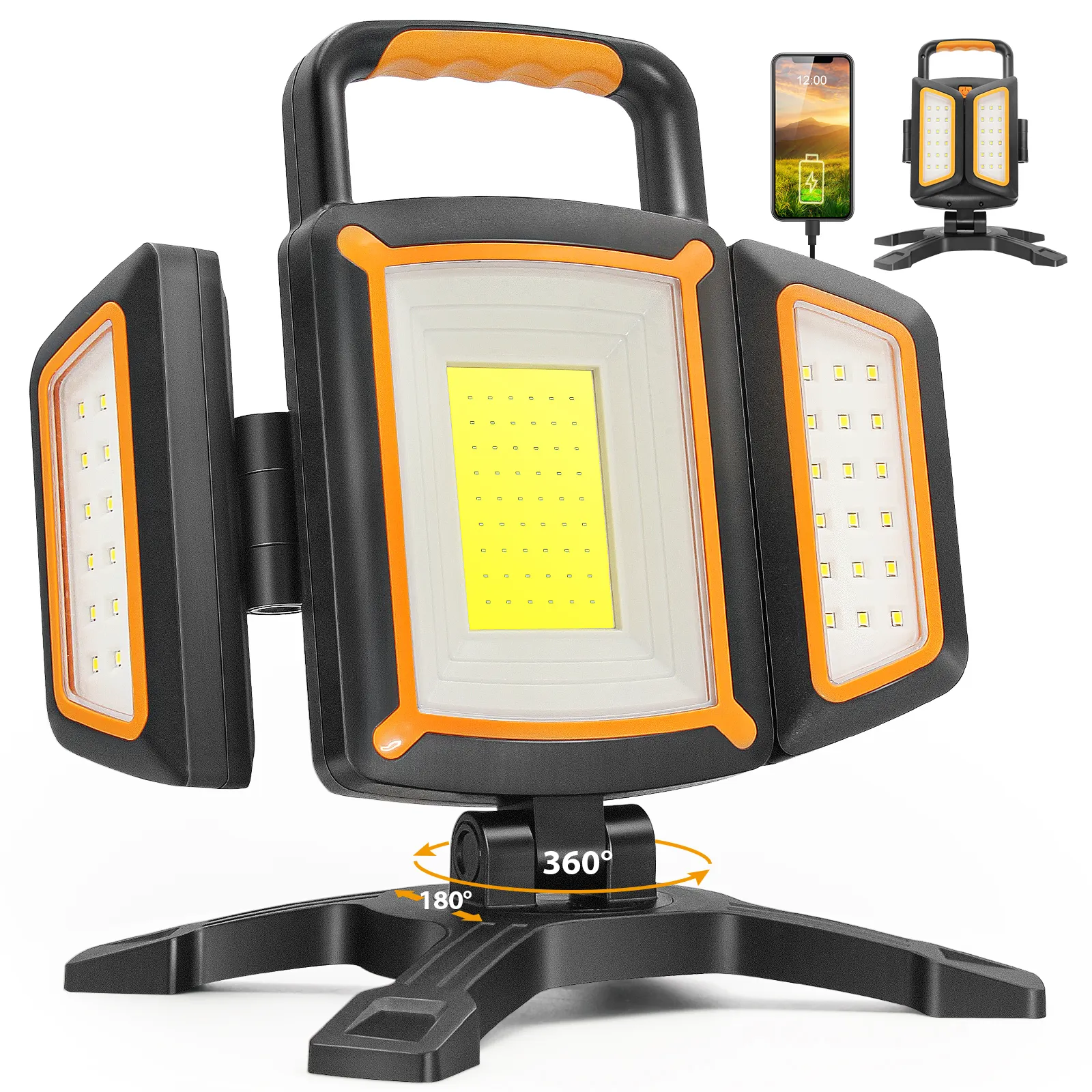 Sylstar 30W Led Three Head Lamp Folding Rechargeable Adjustable Work Light With Battery
