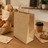 Sacs en papier kraft recyclé écologiques avec logo personnalisé imprimé, poignées en ruban - Emballage alimentaire réutilisable pour plats à emporter, bougies, cadres photo