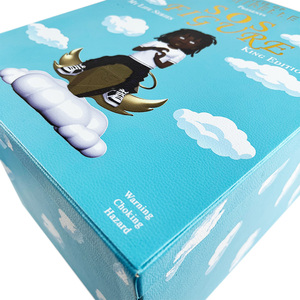 Boîte d'emballage de figurine jouet LABUBU en cuir PU bleu personnalisé avec couvercle | Étui à chaussures cadeau de dessin animé en <span class=keywords><strong>bois</strong></span> imprimé UV - Product Image 3