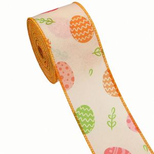 In Stock Festive 6.3cm 5/10Yards Serged Edge Grosgrain Polyester Easter <b>Wired</b> Ribbon for Easter Basket Decor Gift Wrapping - Product Image 3