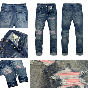 Jeans Hip Hop Y2K di Tendenza, Vestibilità Regolare, Denim Resistente, Patch in PU Rosa, Effetto Vissuto, Color Block, Abbigliamento Streetwear da <span class=keywords><strong>Uomo</strong></span> - Product Image 2