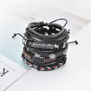 Men's Fashion Bracelet Leather Bracelet Set Stars Feather Accessories Personality Bracelet