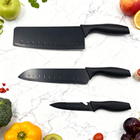 Ensemble de couteaux de chef en acier inoxydable noir Chef Star 3 pièces, couteaux Santoku et à éplucher, revêtement antiadhésif, poignées ambidextres