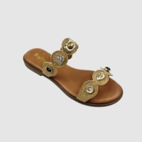 Sandales plates à enfiler, double bride ornée de pierres et de boucles métalliques, antidérapantes, légères, à bout ouvert, pour femme