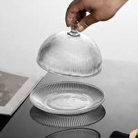 Cloche à gâteau vintage en verre sodocalcique à nervures verticales, écologique et alimentaire, ensemble de cloches à dessert en verre transparent pour table de mariage