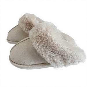Pantuflas de Mujer de Gamuza Beige, Forradas de Felpa Cálida, <span class=keywords><strong>para</strong></span> Interiores, con Cuello de Piel Sintética - Product Image 3