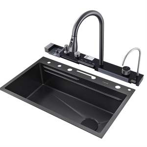 Lava-loica Em Aco Inoxidavel Venta al por mayor Fregadero de cocina negro Grifo extraíble Fregadero de <span class=keywords><strong>cascada</strong></span> Fregaderos de cocina individuales de apartamento moderno - Product Image 6