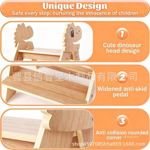 Taburete de madera con forma de dinosaurio para niños, taburete de madera maciza para baño y inodoro, para niños de 2 a 4 años - Product Image 5