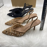 Nouvelles mules à talon aiguille pour femme, en maille, couleur abricot uni, ornées de perles, à bout ouvert, collection printemps