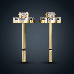 Pendientes de Oro Amarillo de 18K con Halo y Diamantes Cultivados en Laboratorio, Corte Brillante Redondo, para Boda o Compromiso - Product Image 4