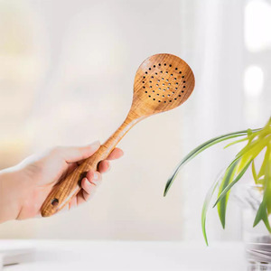 Spatula berlubang anti lengket, Spatula Natural alat memasak kayu dapur, sendok berlubang, peralatan dapur melayani masak - Product Image 5