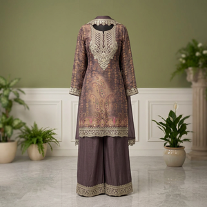 Gulkayra Designer Women's Traditional Ankle-Length Embroidered Kurta Set with <b>Palazzo</b> <b>Pants</b> for Wedding Occasion - Product Image 1