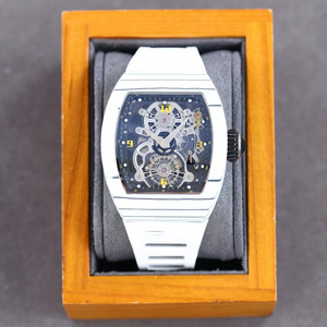 High-end luxurious and elegant style white TPT carbon fiber <b>case</b> tourbillon men's barrel-shaped mechanical <b>watch</b> - Product Image 1
