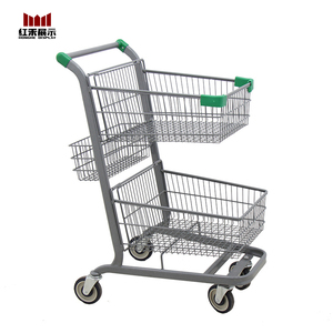 रंगीन प्लास्टिक बास्केट के साथ पोर्टेबल सुपरमार्केट शॉपिंग हैंड ट्रॉली कार्ट स्टील फ्रेम हल्के डिजाइन - Product Image 1