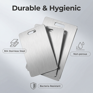 Planche à découper carrée en acier inoxydable, écologique, durable, épaisseur 1,0 mm, compatible lave-vaisselle, pour légumes, fruits et viande - Product Image 2
