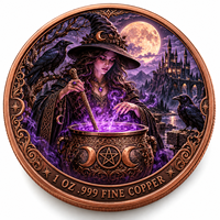 Pièce de monnaie d'imitation 3D en cuivre pur 999 électroplaqué, série Halloween, « Potion de Sorcière », avec couleur UV en relief, 1 oz, artisanat métallique
