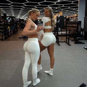 Pantalons <span class=keywords><strong>de</strong></span> sport pour femmes XS, leggings <span class=keywords><strong>de</strong></span> yoga sans couture, fessier galbé, motif uni, logo personnalisé, collants en élasthanne/nylon pour le sport - Product Image 4