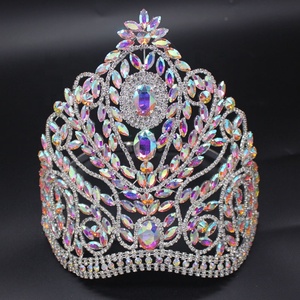 Couronnes de concours de beauté en cristal AB argentées de 10 pouces, couronnes de gagnante en diamant scintillant rose pour femmes, vente en gros d'usine - Product Image 1