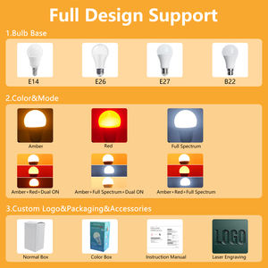 5W 7W 9W Bombilla <span class=keywords><strong>LED</strong></span> 3 en 1 Casquillos E14/E27 Luz cálida ámbar, roja o espectro completo Ideal para dormitorio. - Product Image 2