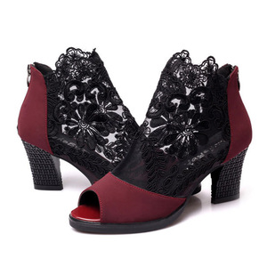 Suministro transfronterizo para eBay: Sandalias de <span class=keywords><strong>mujer</strong></span> de primavera de talla grande con tacón grueso, estilo románico, de malla, con punta abierta y cordones - Product Image 5