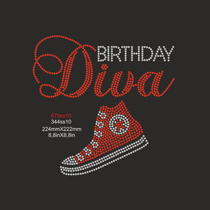 Diamantes de imitación Reina Cumpleaños <span class=keywords><strong>Diva</strong></span> Sneaker Hierro en parche Hot Fix Bling Crystal Motif Diamond Decal Prensa de calor Plantilla de diamantes de imitación - Product Image 1