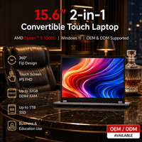 Ordinateur portable 2 en 1 de 15,6 pouces, écran tactile pliable à 360 degrés, AMD Ryzen 5, Windows 11 Home, portable, pour l'éducation et les affaires