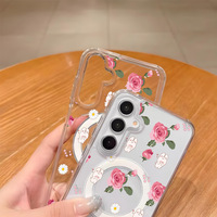 INS Pembe Şeftali Çiçeği Kablosuz Şarjlı Cep Telefonu Kılıfı Samsung S26 Ultra S25 Şeffaf Manyetik Arka Kapak Coque