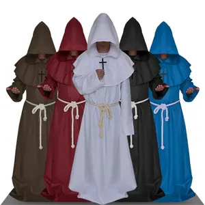 Medievale rinascimentale Friar Cowl Robe con cappuccio monaco Robe Costume cavaliere mago diavolo Long Robe Cape