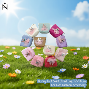 Bolsa de paja con diseño de conejito con falda, 12x14 cm, accesorio de moda para niños - Product Image 3