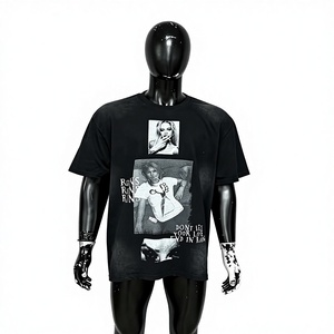 T-shirt tendance personnalisé pour homme, coupe ample, coton respirant, motif original, manches courtes, finition délavée - Product Image 1