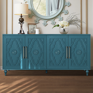 Aparador Moderno de Madera de 63'' con Puertas Talladas con Flores, Tiradores Metálicos y Estantes Ajustables - Product Image 1