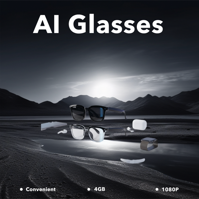 2025 Smart Glasses for Men Women 5.3 Voice Control AI Assistant IP65 Waterproof Sunglass Lenses Black Frame Magnetic Charging