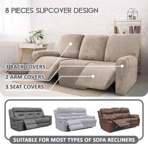 New Hot Sale Modern Stretch Recliner <b>Slipcovers</b> 8 Pieces Luxury Velvet Polyester Spandex Blend 3 Seat <b>Sofa</b> Customizable Color - Product Image 2