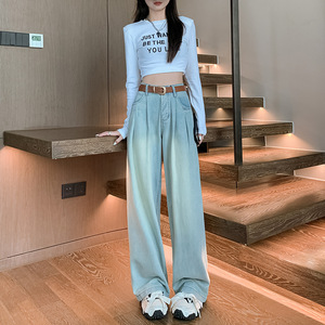 2023 pantalones vaqueros azules nostálgicos de cintura alta con volantes para mujer, de alta elasticidad, informales, versátiles, altos y finos, almacenados al por mayor - Product Image 3