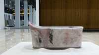Baignoire autoportante portable en pierre naturelle rose avec drain pour appartement, écologique