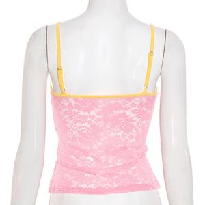 Viviblook D25TP290 Ladies Outfits Sexy <b>Crop</b> <b>Top</b> for Women New Lace Color Blocking Hollow Tank <b>Top</b> for Ladies - Product Image 3