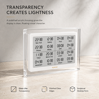 Reloj Mundial Acrílico Kylendar de 7.5 Pulgadas con 16 Ciudades y Múltiples Zonas Horarias, Calendario Digital de Escritorio con Pantalla E-Paper para Decoración de Oficina y Hogar