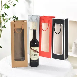 Shopping Paper Bags Custom Gift Bags High Quality Wine Bottle Gift Bag Transparent Wholesale Luxury Kraft Paper Drawstring