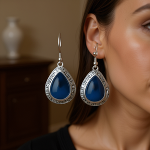 Pendientes colgantes de plata tibetana con forma de gota de agua, engaste de ágata, estilo vintage, joyería de moda para mujer E4602 - Product Image 2