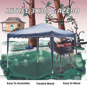 Gazebo Instantáneo Hitree 3x3M, Carpa Portátil para Exteriores con Bolsa de Transporte, Estacas, Cuerdas, Estructura de Madera Natural Tratada a Presión, Estructura Metálica - Product Image 2