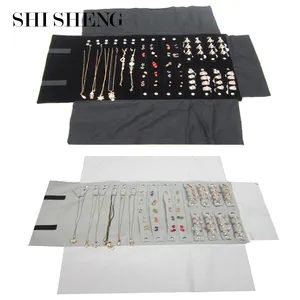 SHI SHENG elegante velluto da viaggio Roll Up anelli collane pendenti orecchini custodia per gioielli rotolo borsa organizzatore