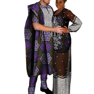 Tissu ciré en coton pour couple ethnique africain Ankara Ensemble de robes pour hommes <span class=keywords><strong>Robe</strong></span> pour femmes personnalisable en taille - Product Image 4