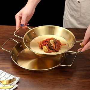Stainless Steel <b>Gold</b> <b>Serving</b> <b>Tray</b> With Handle For Western Food Platter Restaurant Steak Dish Presentation - Product Image 1