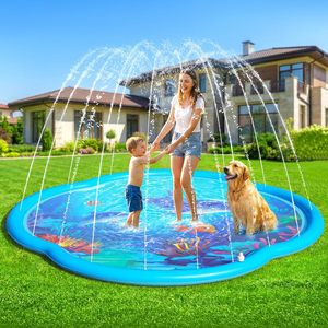Alberca de Agua con Aspersor con Diseño de Océano para Niños y Perros, Juego Acuático de Verano para el Patio Trasero - Product Image 1